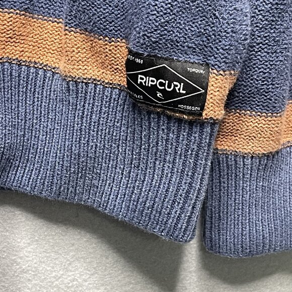 Rip Curl Y2K Mens Striped Rugby Style Sweater L Blue & Orange - Picture 5 of 7